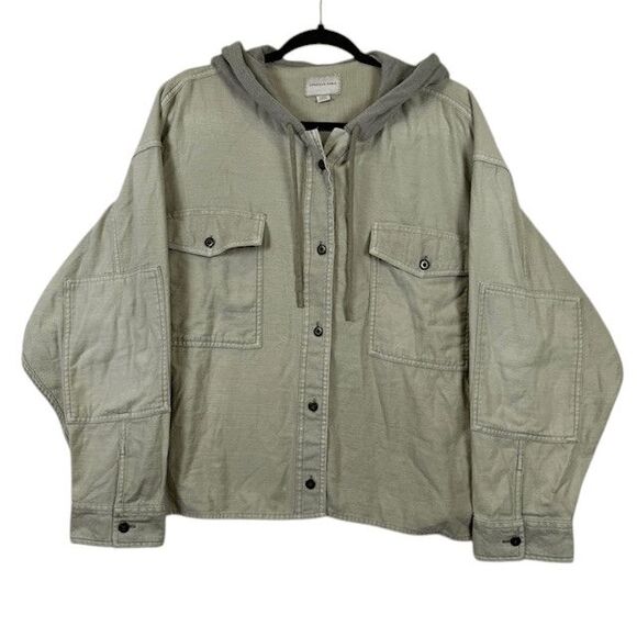 American Eagle Cropped Hooded Military Jacket Green Pockets Washed Out Size XL - Picture 3 of 12